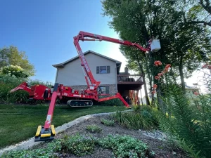 red lift used for tree removal. Lancaster PA Tree Removal